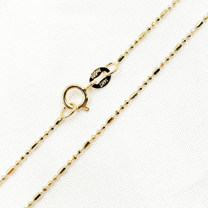 14K Solid Gold Smooth Bar and Ball Chain