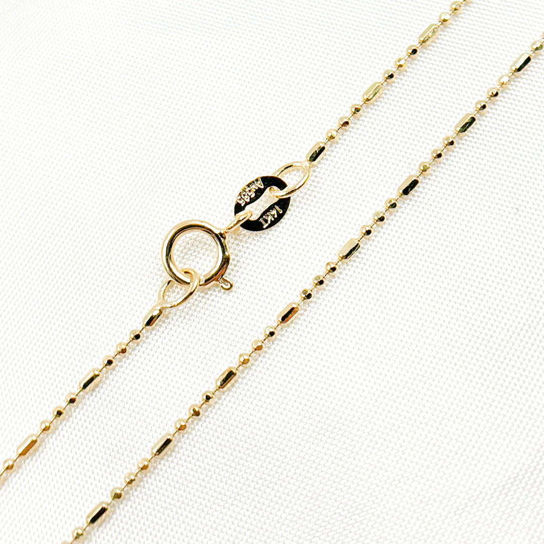 100CP3+18L. 14K Solid Gold Smooth Bar and Ball Chain