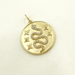 Load image into Gallery viewer, 14K Solid Gold Diamond Circle Charm with Snake and Stars in the Center. GDP163
