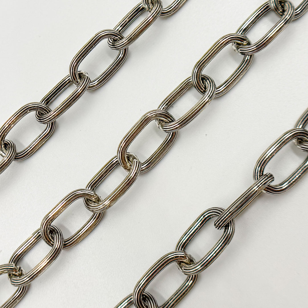 V152OX. Oxidized Sterling Silver Textured Oval Chain