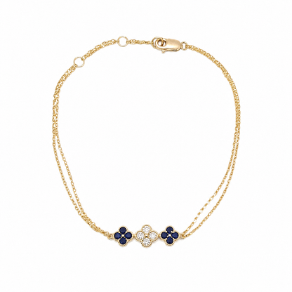 BR402708. 14k Solid Gold Diamond and Gemstone Fancy Flower Bracelet