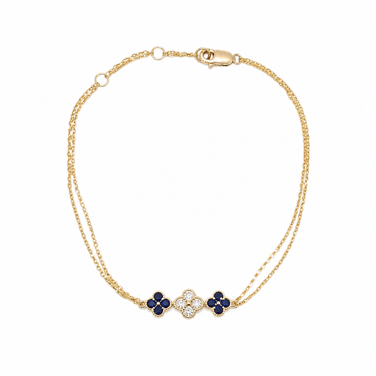 BR402708. 14k Solid Gold Diamond and Gemstone Fancy Flower Bracelet
