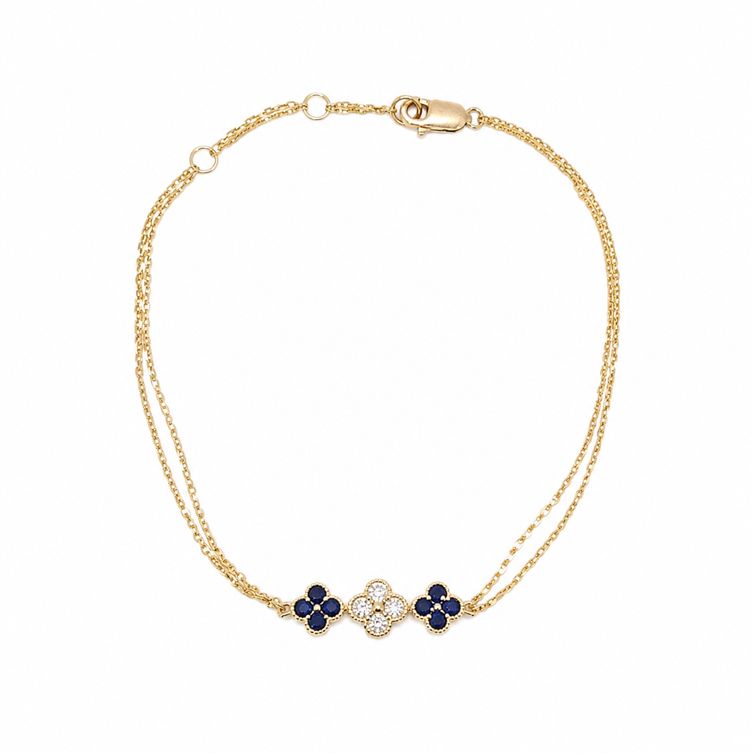 BR402708. 14k Solid Gold Diamond and Gemstone Fancy Flower Bracelet