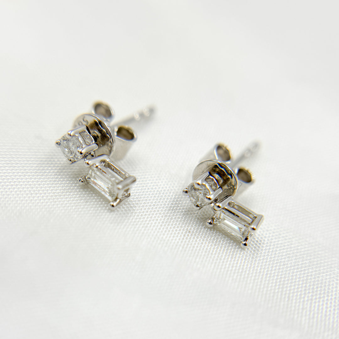 14K Solid Gold Diamond Dangle Rectangle Studs.