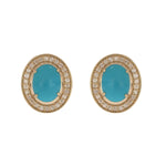 Load image into Gallery viewer, CE97455TQ9X7. 14K Solid Gold Diamond and Turquoise Oval Stud Earrings