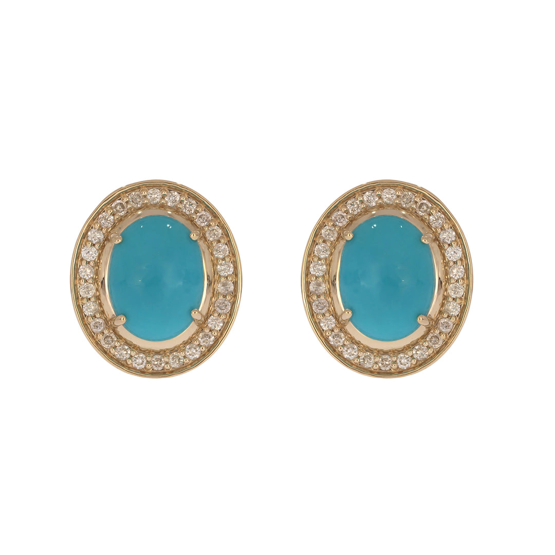 CE97455TQ9X7. 14K Solid Gold Diamond and Turquoise Oval Stud Earrings