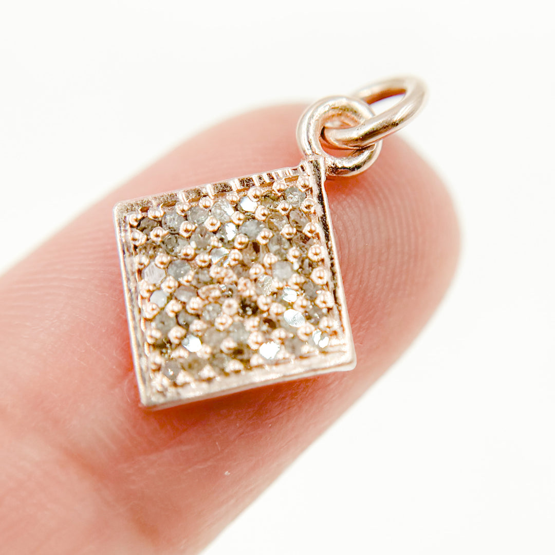 DC251. Diamond Sterling Silver Square Charm