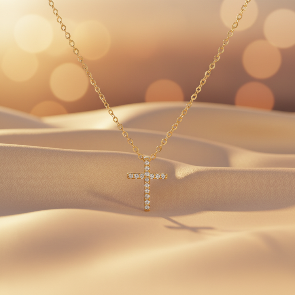 PCA44454. 14k Solid Gold Diamond Cross Necklace