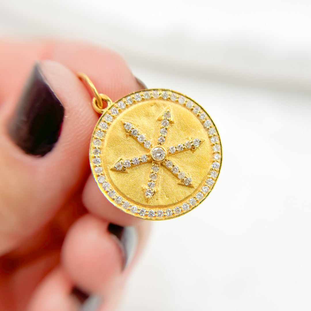 14K Gold Charm Circle Pendant with Diamonds. GDP272