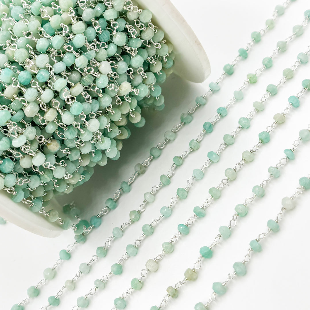 AMZ25. Amazonite White Sterling Silver Wire Chain