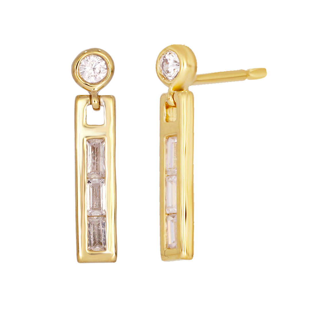 EFD53687. 14K Solid Gold and Diamonds Dangle Bar Earrings