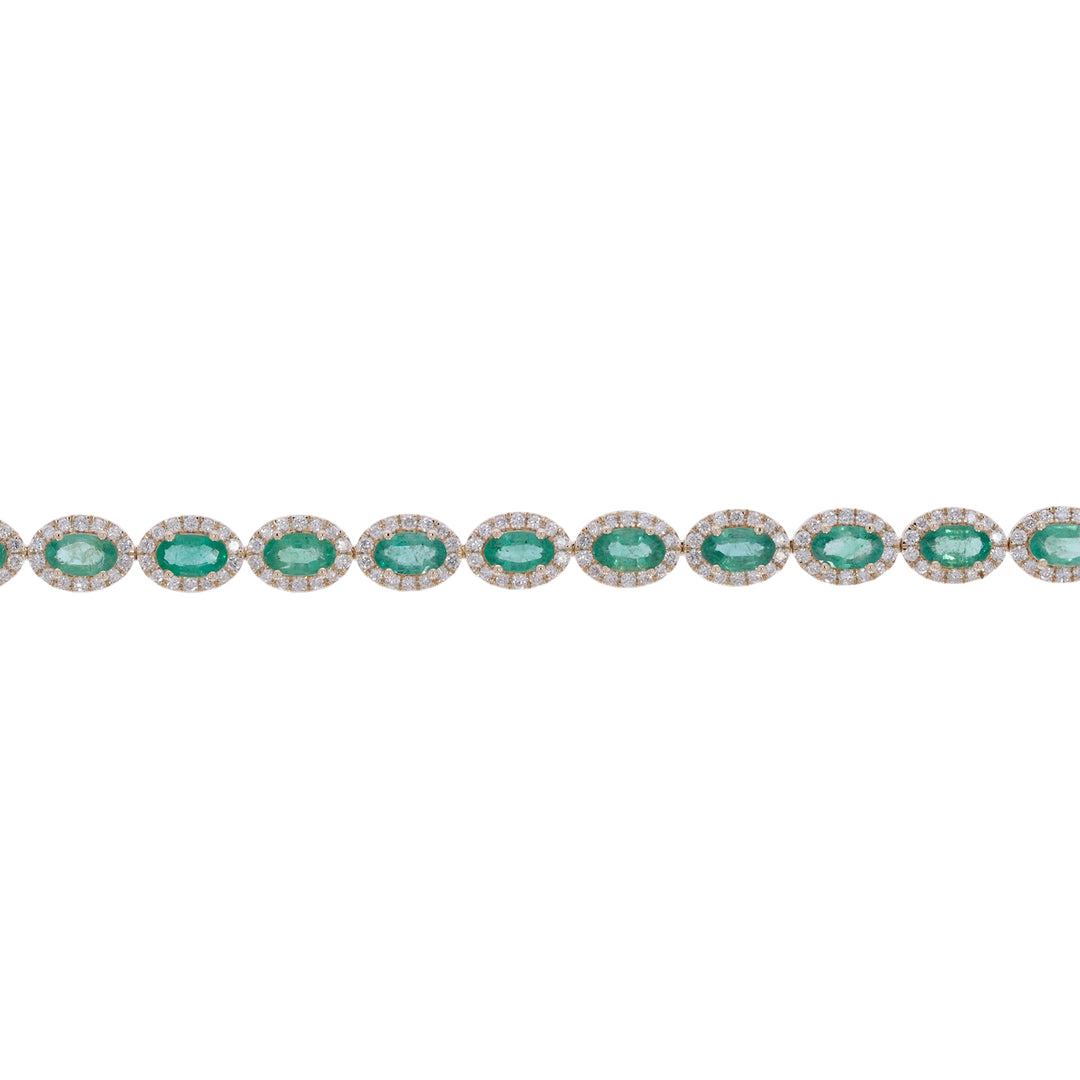 CB974045X3. 14K Solid Gold Diamond and Gemstone Oval Bracelet