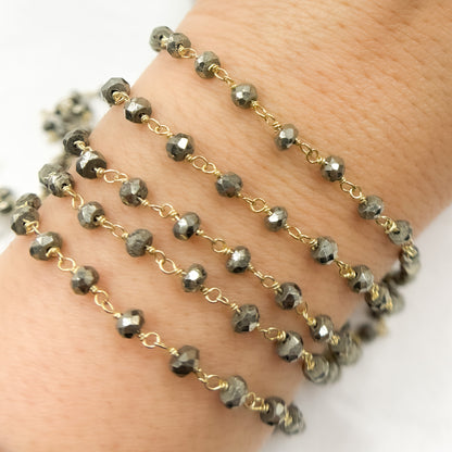 Pyrite Gold Plated 925 Sterling Silver Wire Chain.