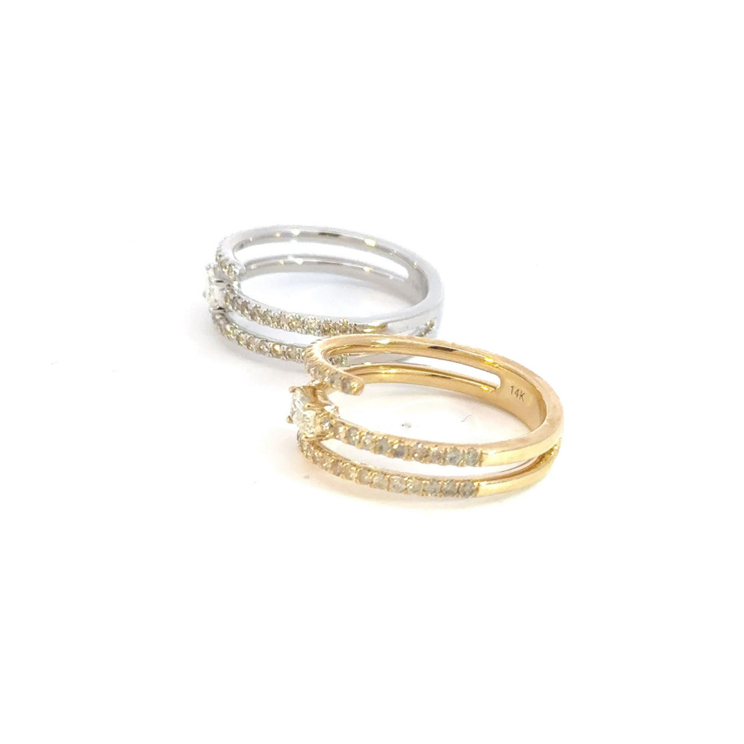 14k Solid Gold Spiral Baguette Diamond Ring.