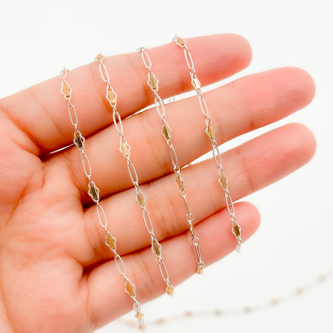 XM/901B/SP. 14K Sterling Silver and gold-filled fancy twisted oval link chain