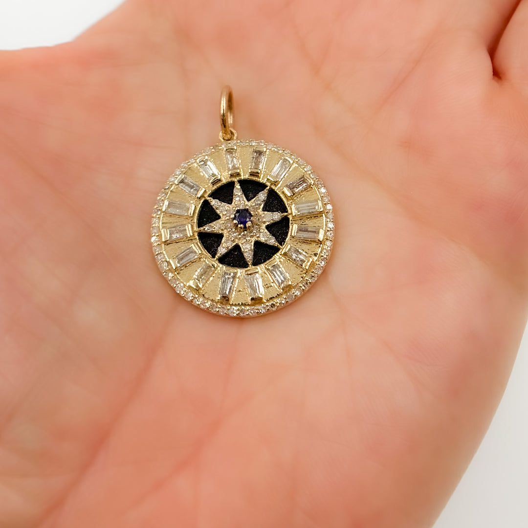 14K Gold Star Round Pendants