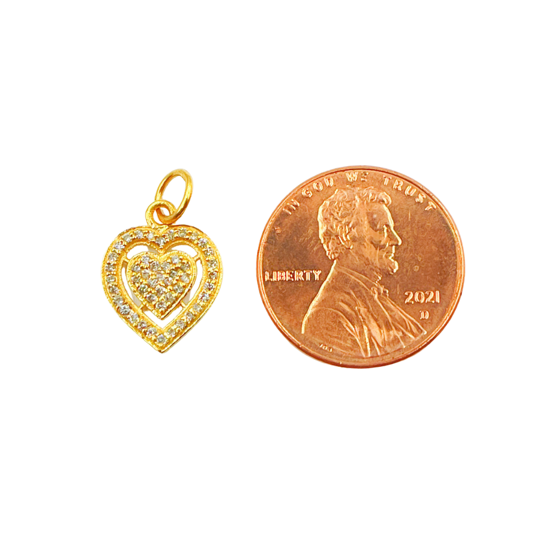 14K Solid Gold Heart Charm with Diamond and Gemstone. GDP305