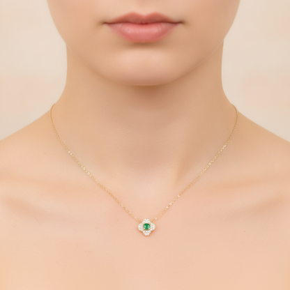NT404984. 14K Solid Gold Flower Solitaire Tiny Necklace