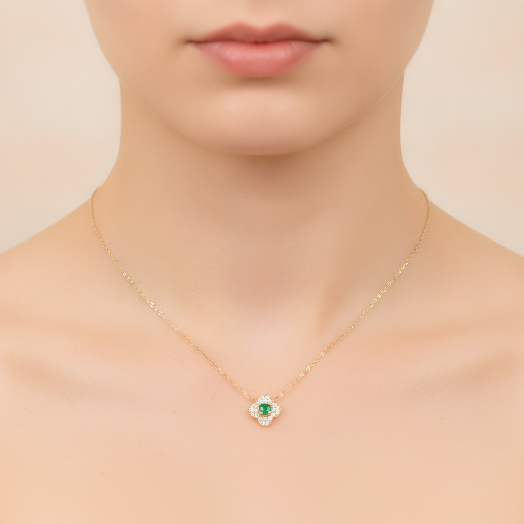 NT404984. 14K Solid Gold Flower Solitaire Tiny Necklace