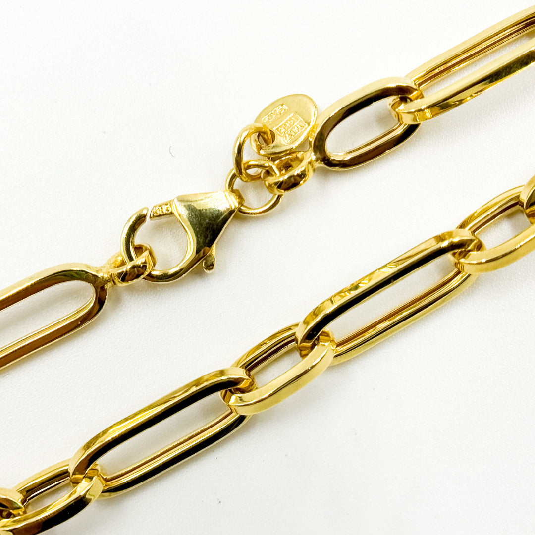 TRE001. 14k Solid Yellow Hollow Gold Long and Short Link Chain