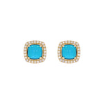 Load image into Gallery viewer, CE97163TQ6. 14K Solid Gold Diamonds and Turquoise Square Stud Earrings