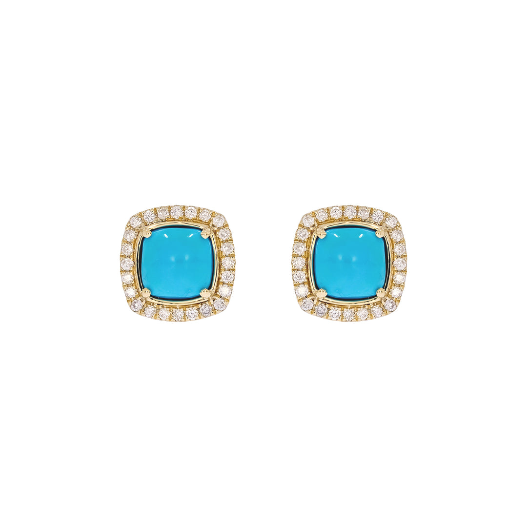 CE97163TQ6. 14K Solid Gold Diamonds and Turquoise Square Stud Earrings