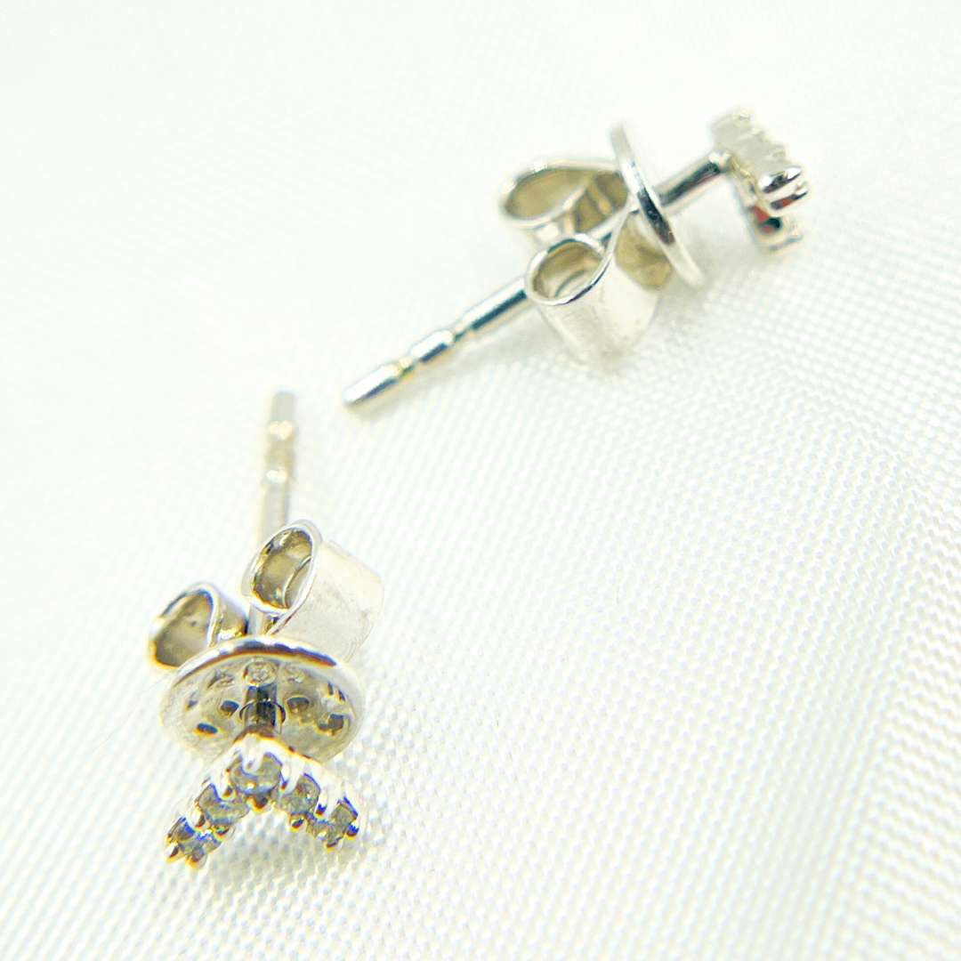 ER413639W. 14k Solid White Gold Diamond Triangle Studs