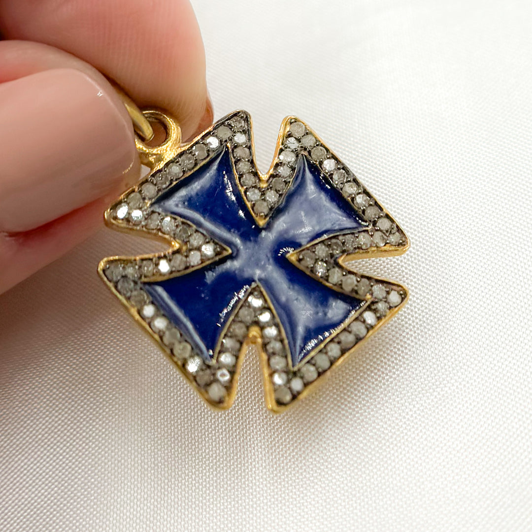 DP286A. Diamond Sterling Silver Cross Enamel Pendant