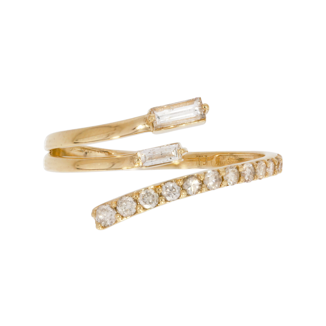 14K Solid Gold 3 Row Diamond Wrap Ring. MRN00335