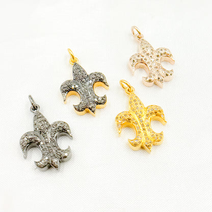 DC889. Diamond Sterling Silver Fleur De Lis Shape Pendant