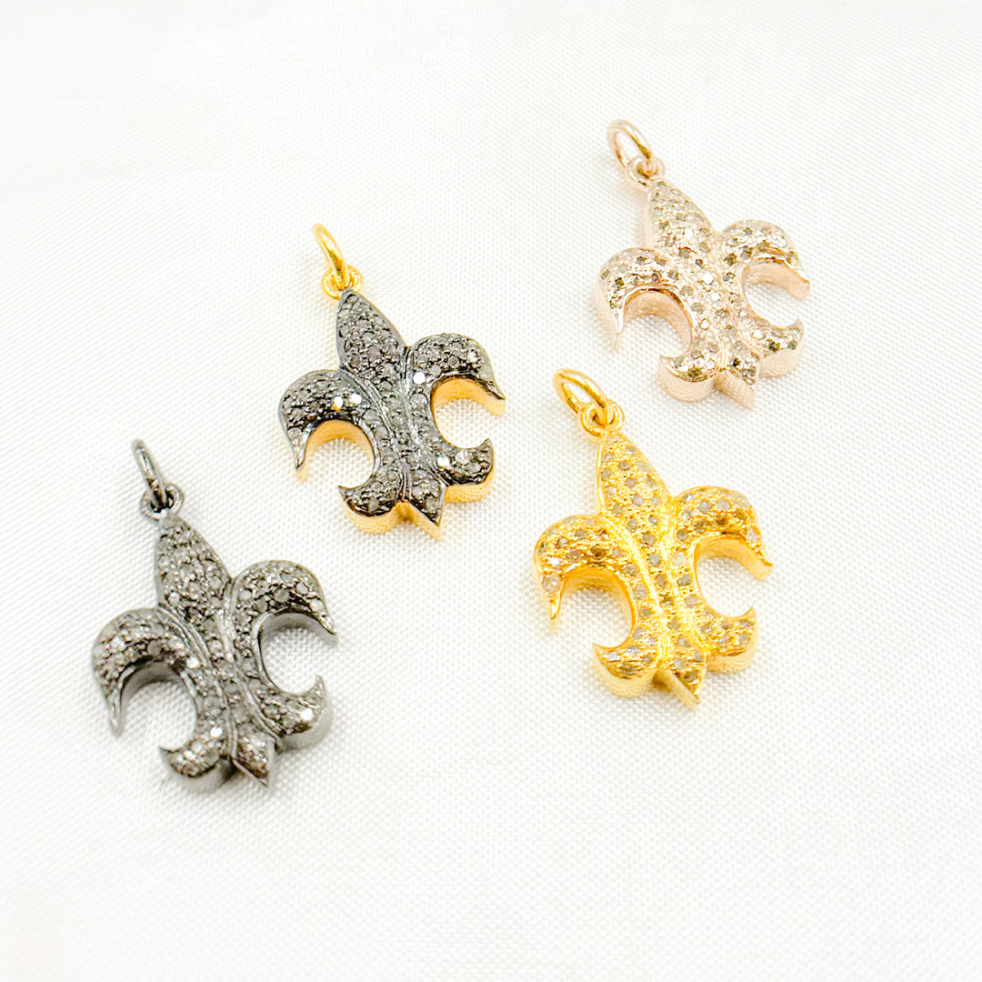 DC889. Diamond Sterling Silver Fleur De Lis Shape Pendant