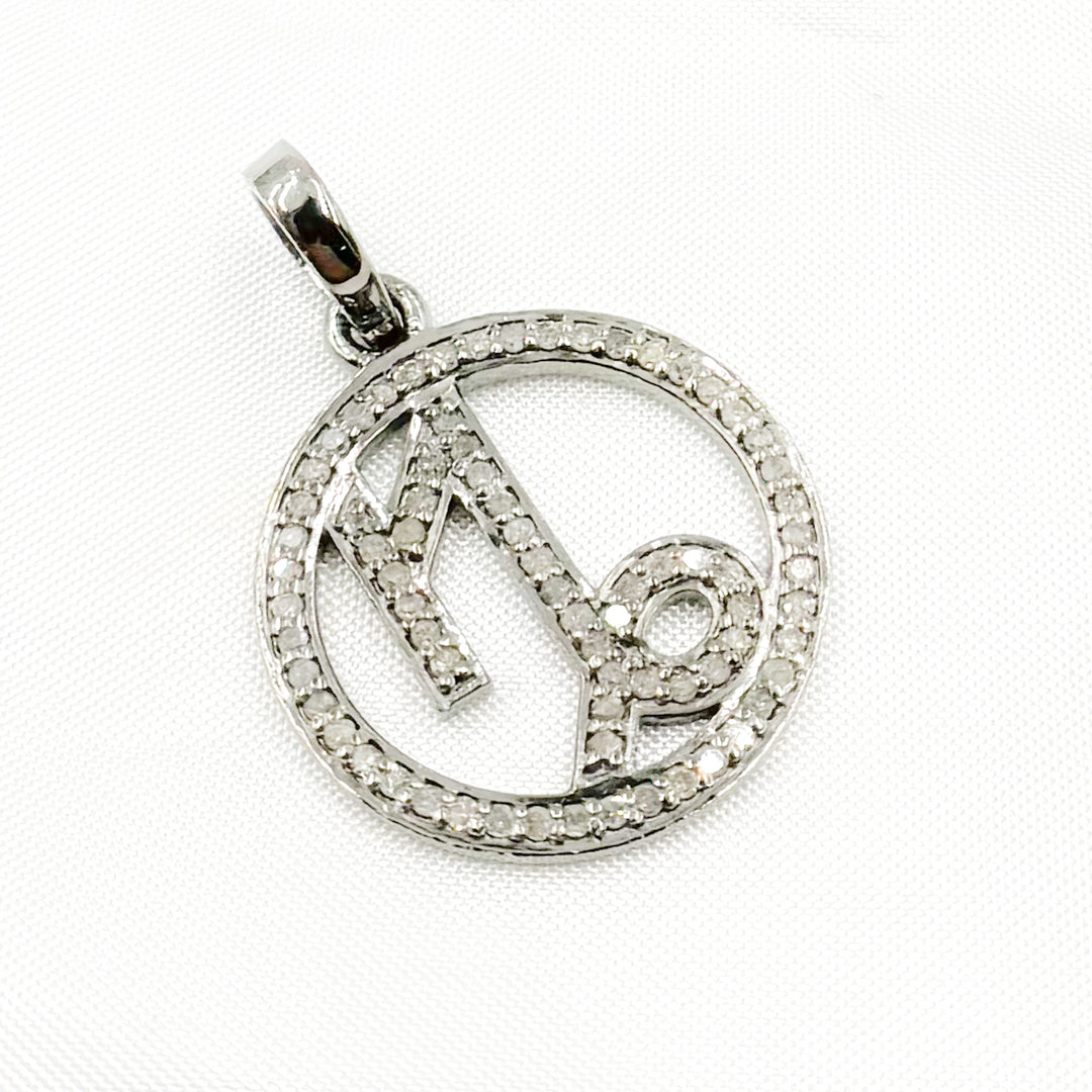 DC375. Diamond Sterling Silver Round Capricorn Zodiac Pendant