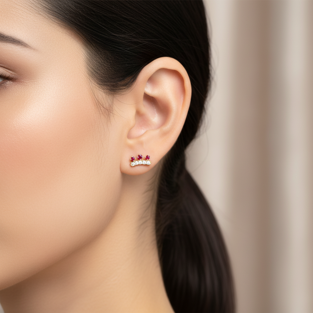 EFB53898. 14K Solid Gold Diamond and Turquoise Fancy Stud Earrings