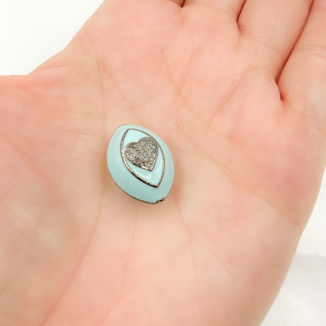 DC475A. Diamond Sterling Silver Marquise Heart Enamel Bead