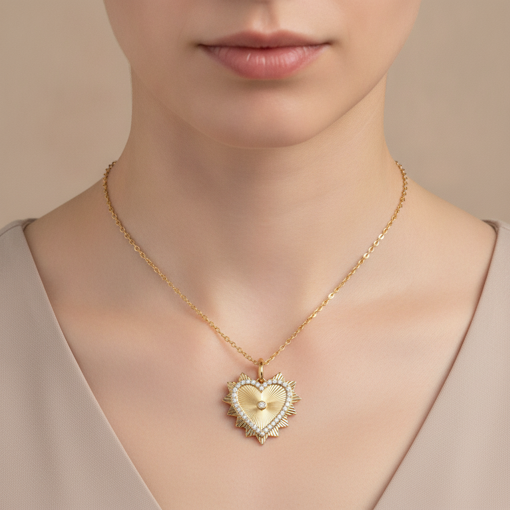 PHD38855. 14K Solid Gold Diamond Heart Shape Necklace