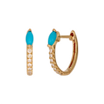 Load image into Gallery viewer, EHC57586TQ. 14K Solid Yellow Gold Diamond and Turquoise Hoop Earrings