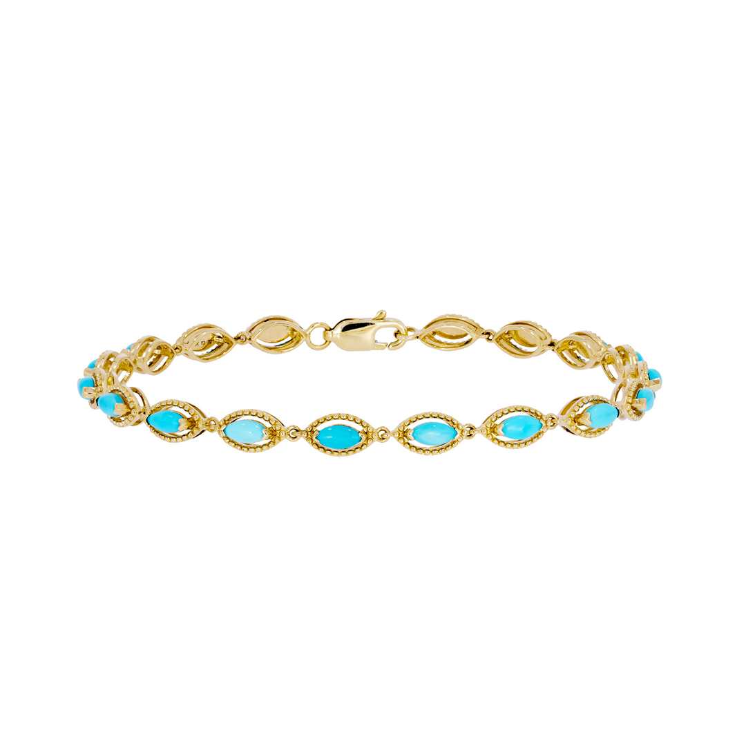 BFZ61104TQ. 14K Solid Gold Turquoise Marquise Bracelet