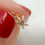 Load image into Gallery viewer, 14K Solid Gold Flower Charm with Diamonds and Gemstones. GDP408
