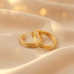 Load image into Gallery viewer, 15850017958. 14K Solid Gold Smooth and Textured Triple Line Hollow Hoop Earrings