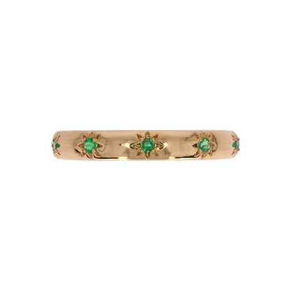 RAZ01551EM. 14K Solid Gold Emerald Stars Band Ring
