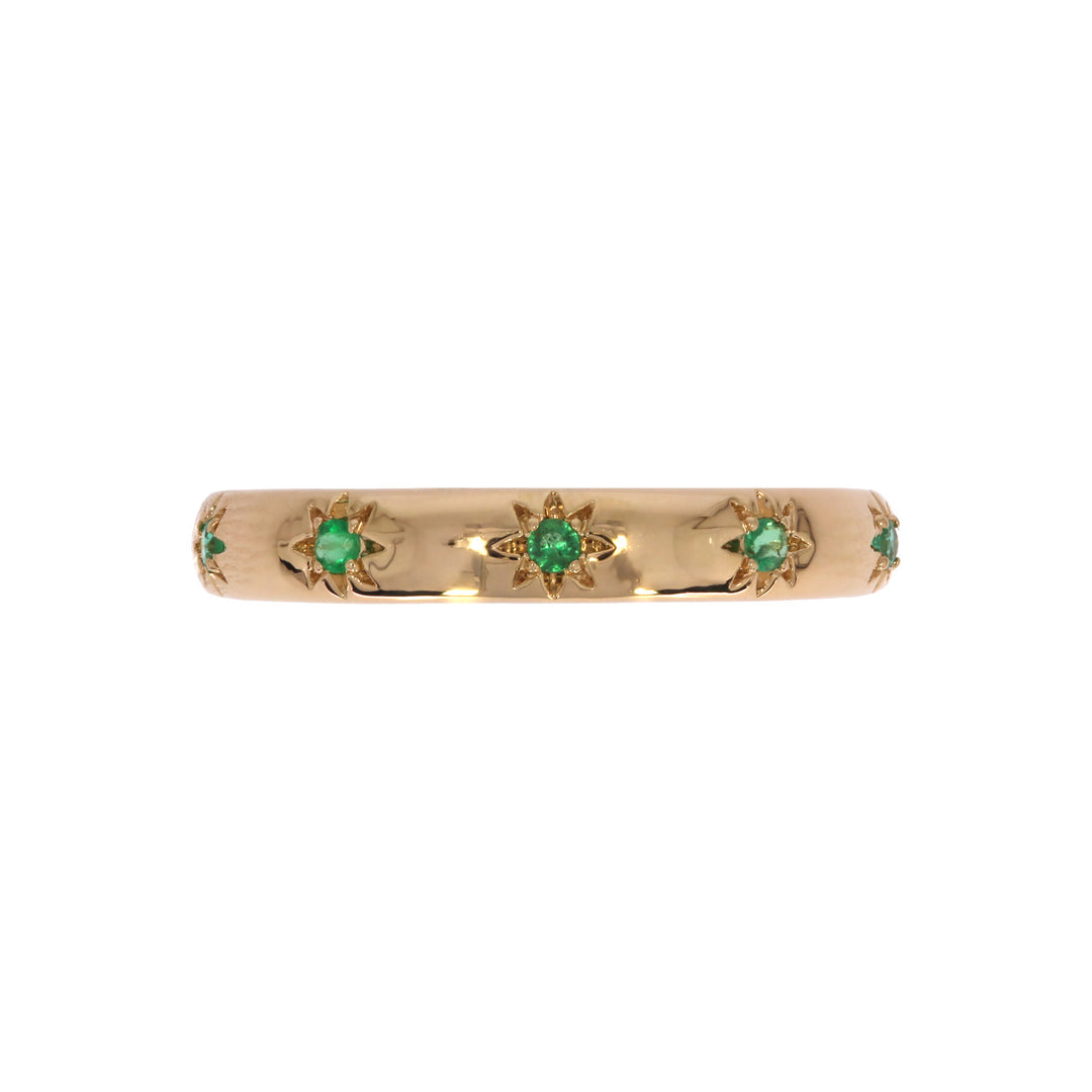 RAZ01551EM. 14K Solid Gold Emerald Stars Band Ring