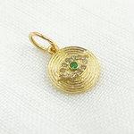 Load image into Gallery viewer, 14K Solid Gold Diamond Evil Eye Circle Charm. Available in (Blue Sapphire &amp; Emerald). GDP460
