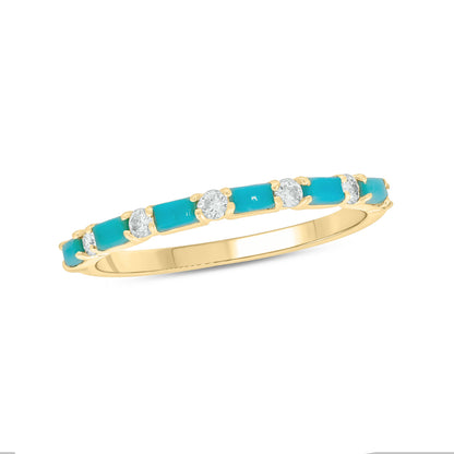 14K Solid Gold Diamond and Turquoise Band Ring.