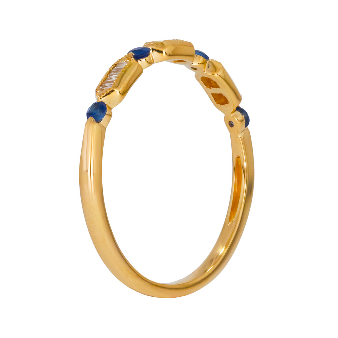 RAD00540BS. 14K Solid Gold Diamond & Blue Sapphire Ring