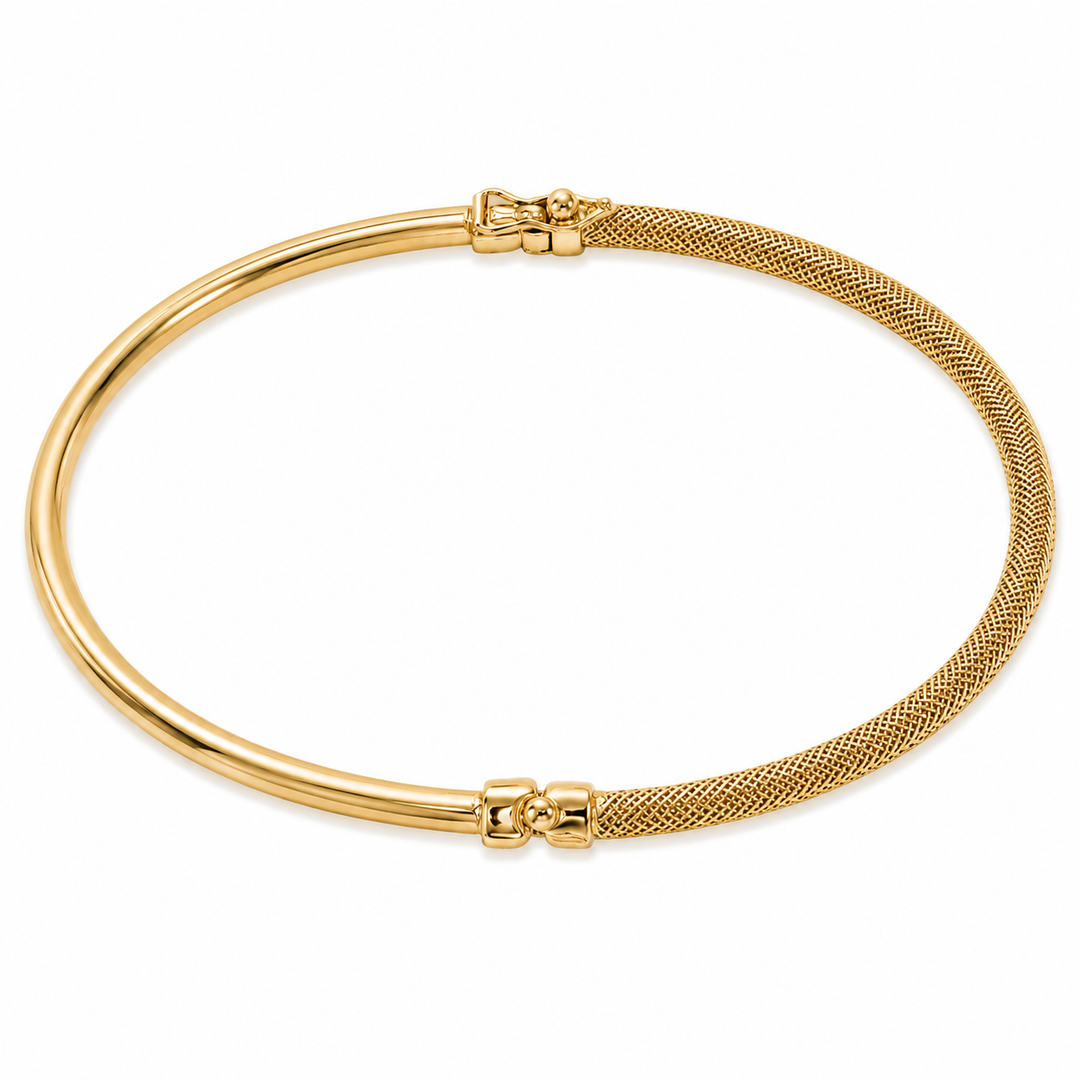 Bangle26. 14K Gold Textured Hollow Bangle Bracelet