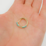 Load image into Gallery viewer, Buy Solid Gold Diamonds and Turquoise Hoops
