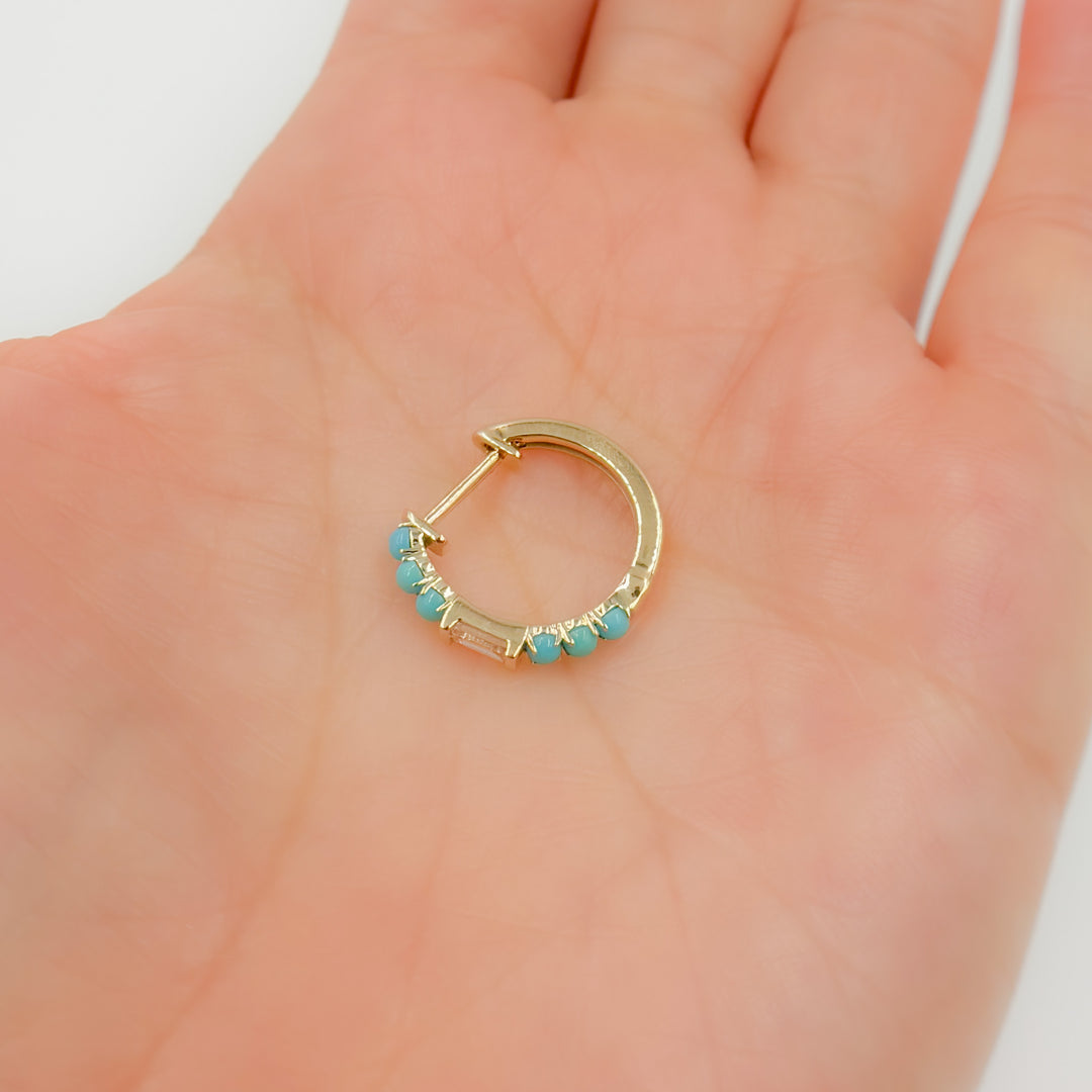 Buy Solid Gold Diamonds and Turquoise Hoops