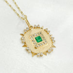 Load image into Gallery viewer, 14k Solid Gold Diamond and Emerald Square Charm. GDP656
