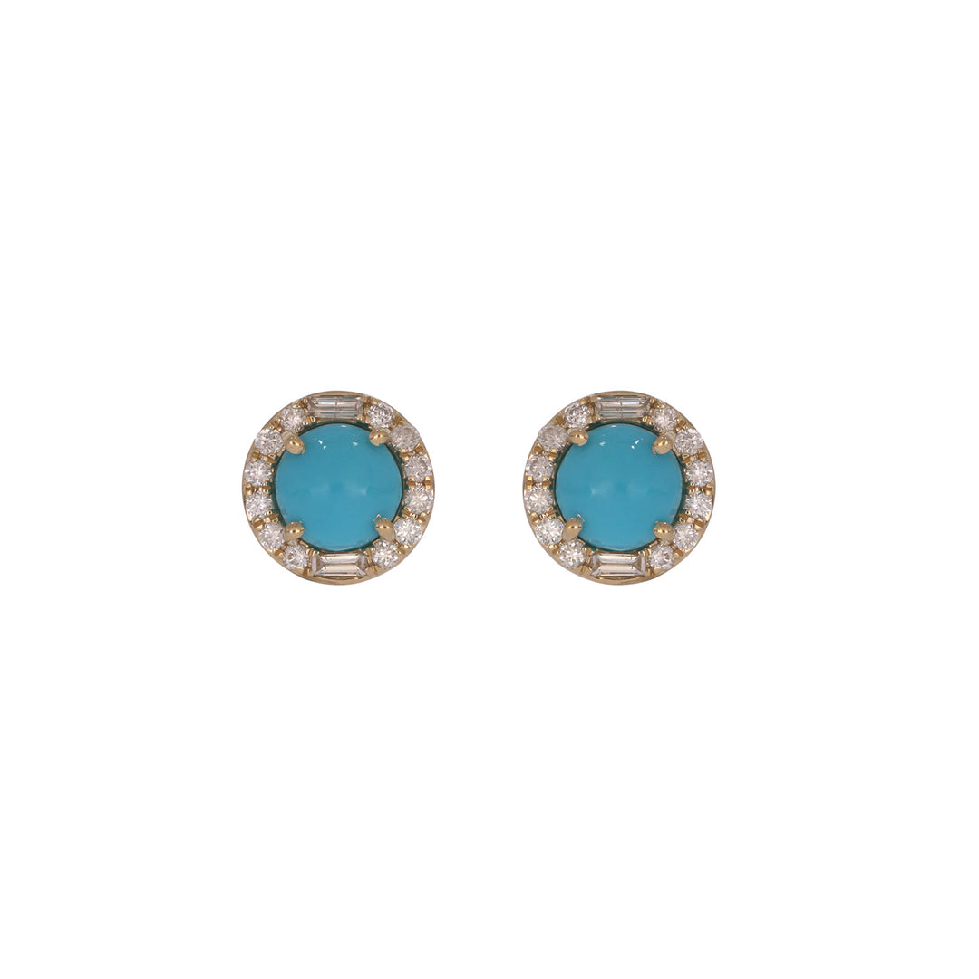 EFD54383TQ. 14K Solid Gold Diamonds and Turquoise Round Stud Earrings