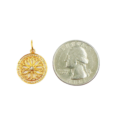 14K Gold Charm. Circle Pendant with Diamonds. GDP232